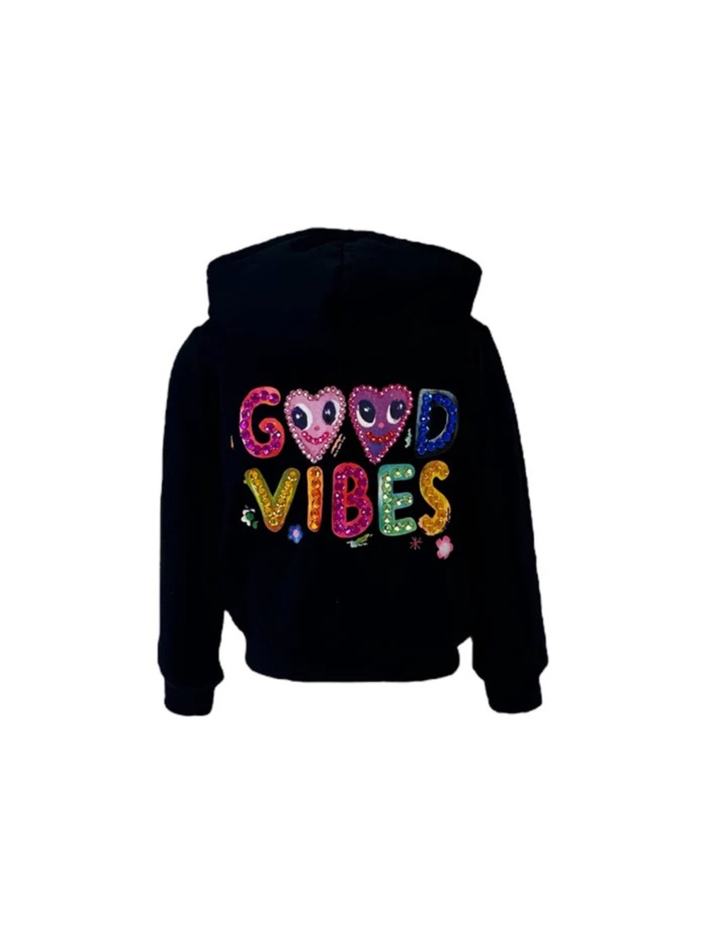 Lola + The Boys Black Hoodie with Multicolor Sequin 'GOOD VIBES'